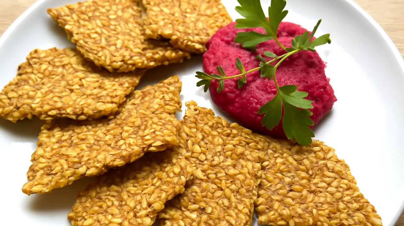 Crackers di semi di lino con hummus di barbabietola"