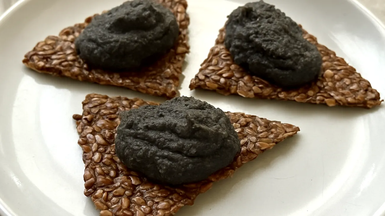 Crackers di semi di lino con hummus di ceci neri"