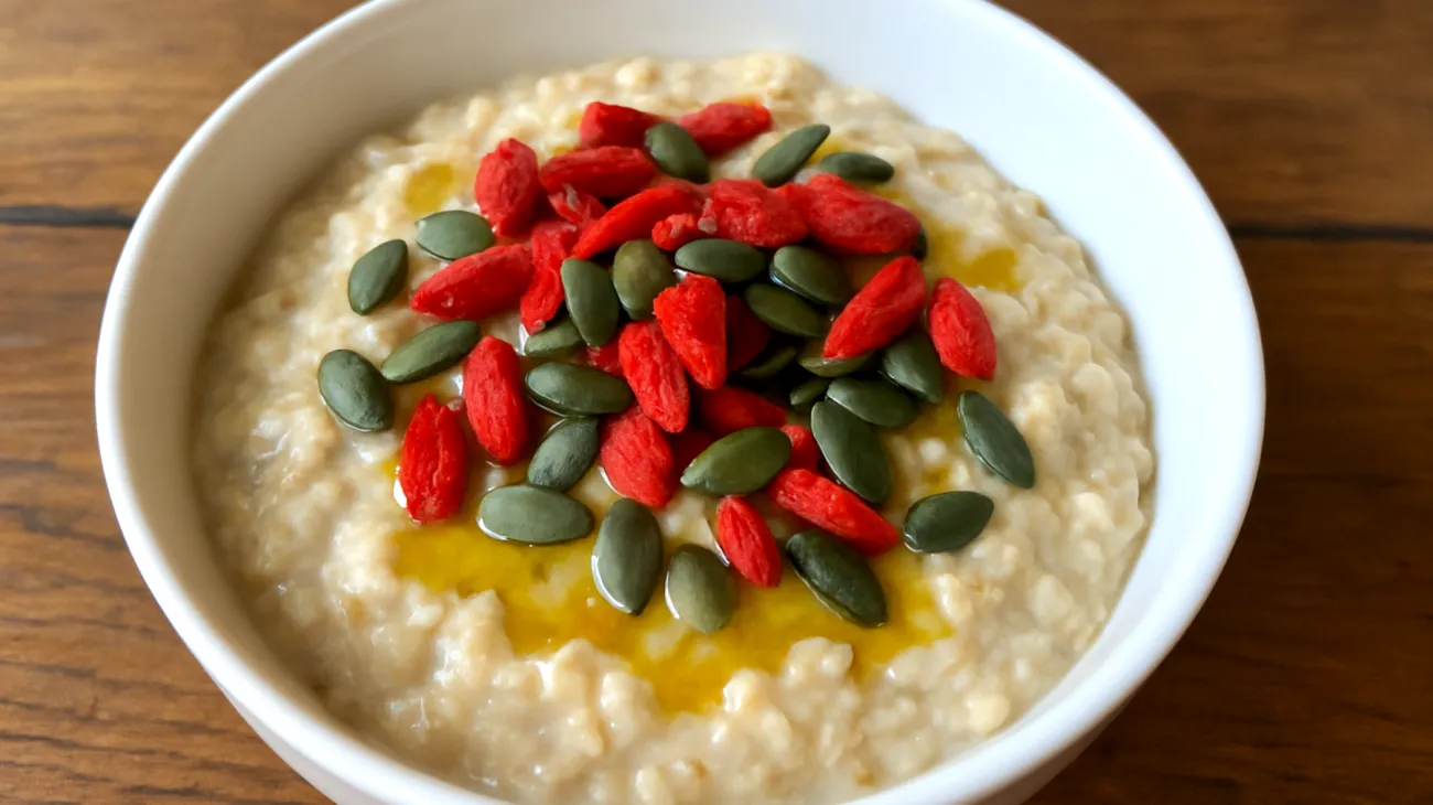 Porridge di avena con semi di zucca, bacche di goji e olio di argan"
